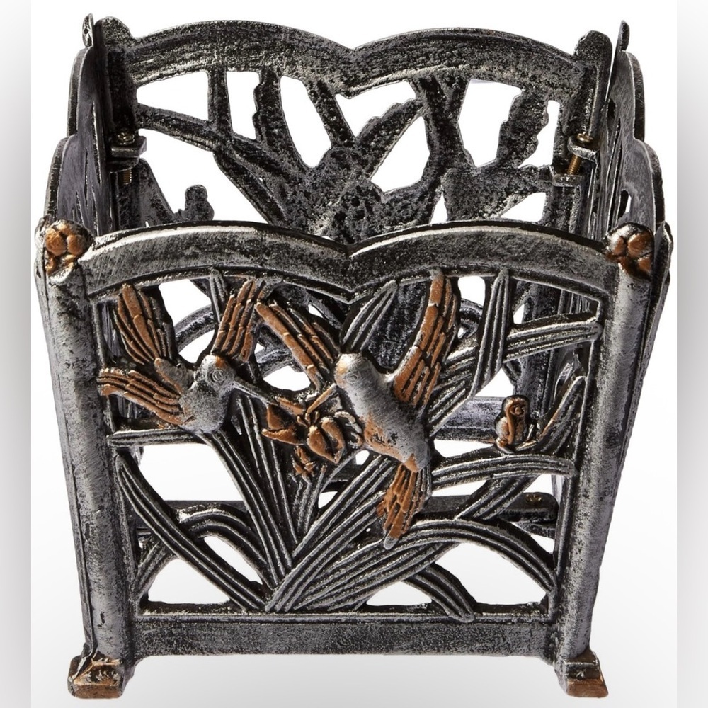 Outdoor Living Bronze Hand casted Hummingbird Square Flower Planter 8” - Picture 2 of 3